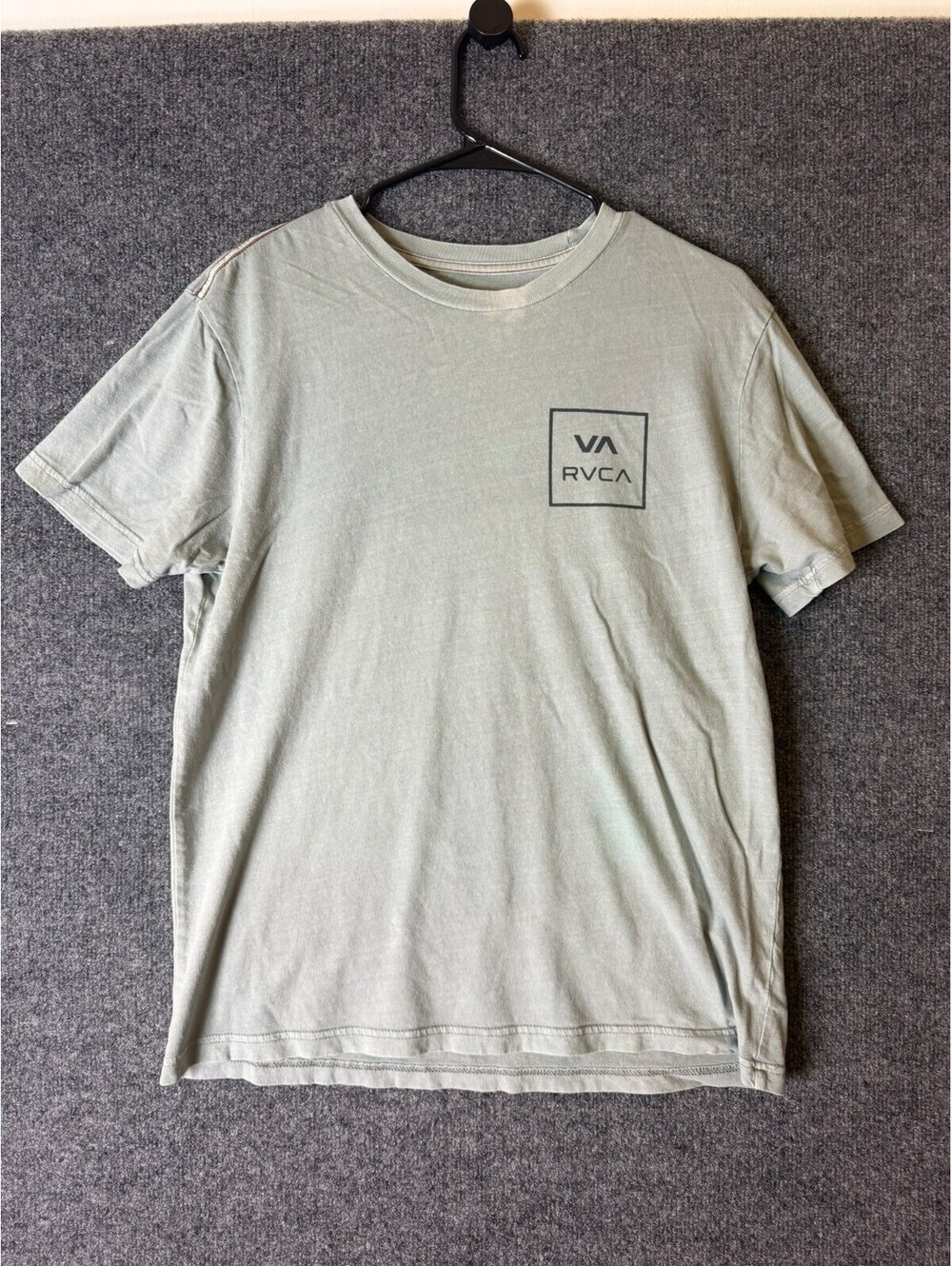 RVCA VA Box Logo T Shirt Mens Medium Pigment Dye Sage Green Graphic Tee Slim Fit